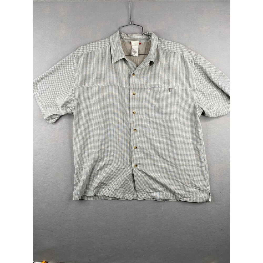 The North Face Mens Large Grey Grid Short Sleeve Hiking Button Up Shirt